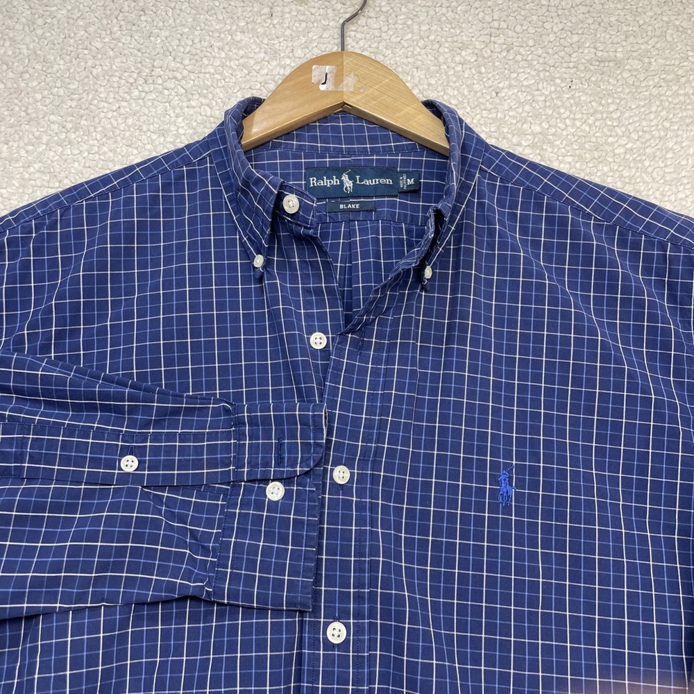 Ralph Lauren Button Down Mens M Blue Check Blake Long Sleeve Grid Cotton Shirt
